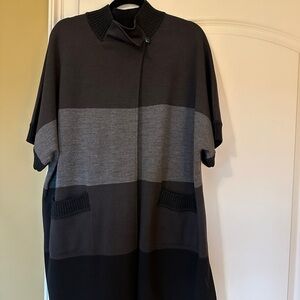 St. John Black and Gray Short Sleeve Cardigan Sweater with Decorative Knit Back